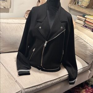 The Kooples Sport soft wool jacket, motorcycle with activewear details, black